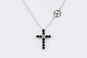Collana Croce Fidelis white diamanti neri - Gioielleria Casavola Noci - idea regalo battesimo - oro bianco taglia media