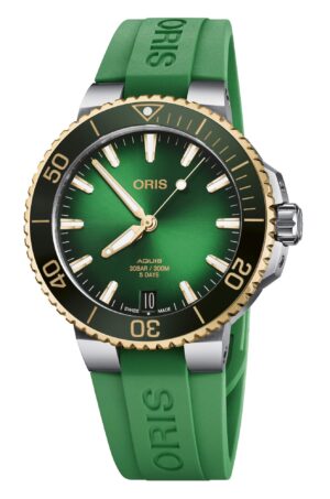 Oris Aquis Date 01 400 7769 6357-07 4 22 77FC - Gioielleria Casavola di Noci - orologio automatico calibro 400 - oro e acciaio quadrante verde