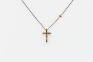 Collana croce diamanti brown Angelus Auctus Rosé - Gioielleria Casavola di Noci - idee regalo cresima femmina madrina - oro rosa