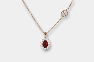 Collana rubino Sunflower Nature Rose - Gioielleria Casavola di Noci - idee regalo compleanno mamma 40 anni - oro rosa