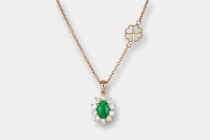 Collana smeraldo Sunflower Nature Rose - Gioielleria Casavola di Noci - idee regalo compleanno mamma 40 anni - oro rosa