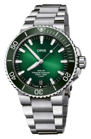 Oris Aquis Date 01 400 7763 4157-07 8 24 09PEB - Gioielleria Casavola di Noci - orologio automatico svizzero - quadrante verde - bracciale acciaio INOX