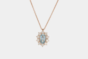 Collana acquamarina Sunflower Nature Rosè - Gioielleria Casavola di Noci - idee regalo compleanno 25 anni ragazza - in oro rosa con diamanti