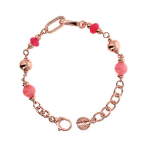 Bracciale a maglie con pietre naturali Bronzallure WSBZ02196.PQ - Gioielleria Casavola di Noci - idee regalo compleanno migliore amica - con quarzo rosa scuro
