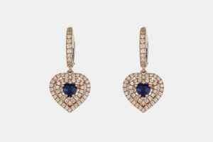 Orecchini pendenti cuore zaffiri 0.80 ct Rosé Prestige - Gioielleria Casavola di Noci - idee regalo per compleanno 40 anni moglie - in oro rosa con diamanti taglio brillante