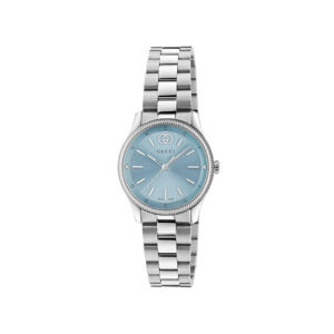 Gucci G-Timeless YA1265068 - Gioielleria Casavola di Noci - orologio da donna piccolo svizzero al quarzo - quadrante blu chiaro con due diamanti - idee regalo compleanno 18 anni ragazza