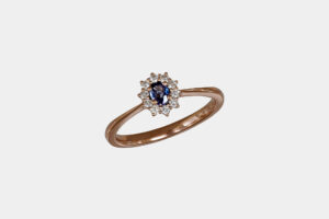 Anello zaffiro 0.18 ct Sunflower Joy Nature Rose - Gioielleria Casavola di Noci - in oro rosa con diamanti taglio tondo brillante - idea regalo per una nascita