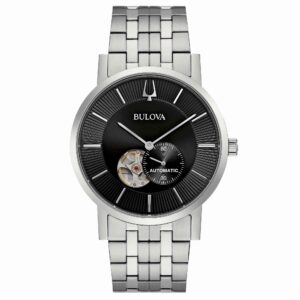 Bulova Clipper Open Automatic 96A239 - Gioielleria Casavola di Noci - orologio automatico da uomo - quadrante nero con finestra sul calibro - idee regalo compleanno 60 anni papà