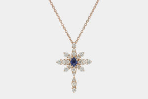 Collana Long Snowflake diamanti e zaffiro Rosé - Gioielleria Casavola di Noci - in oro rosa con diamanti