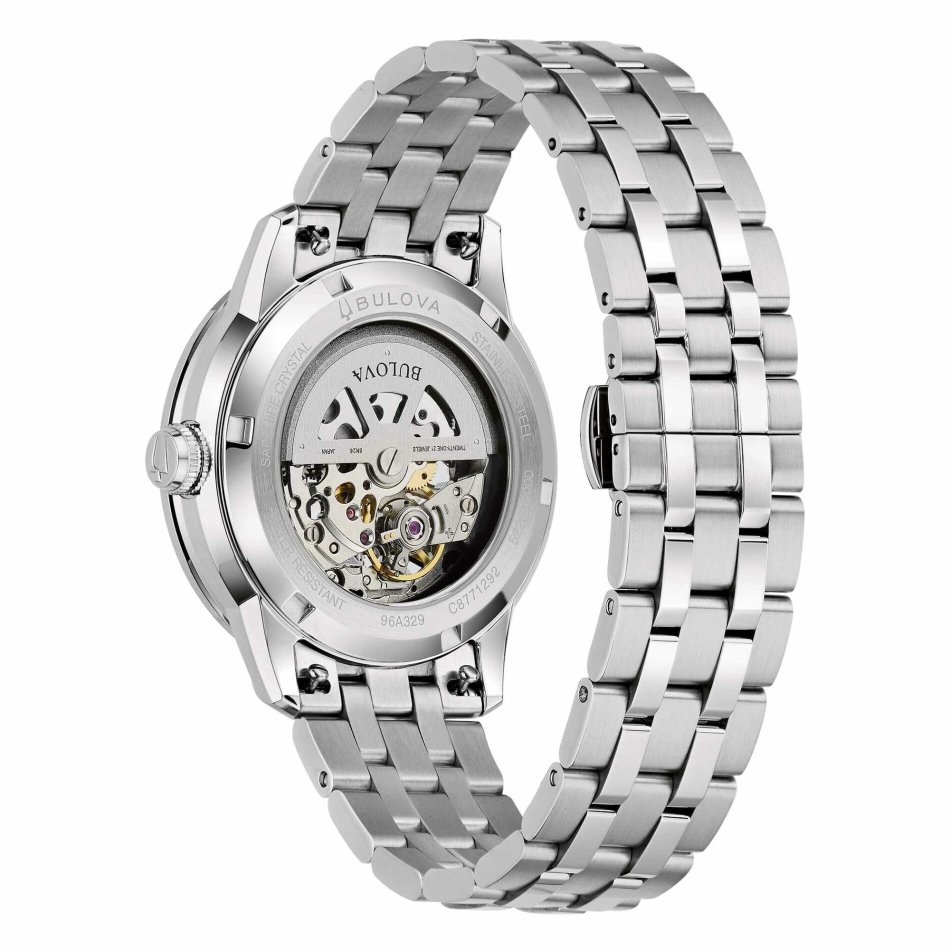 Bulova Sutton Skeleton 40mm 96A329 - Gioielleria Casavola di Noci - orologio automatico da uomo - bracciale in acciaio INOX con fondello trasparente - idee regalo laurea uomo