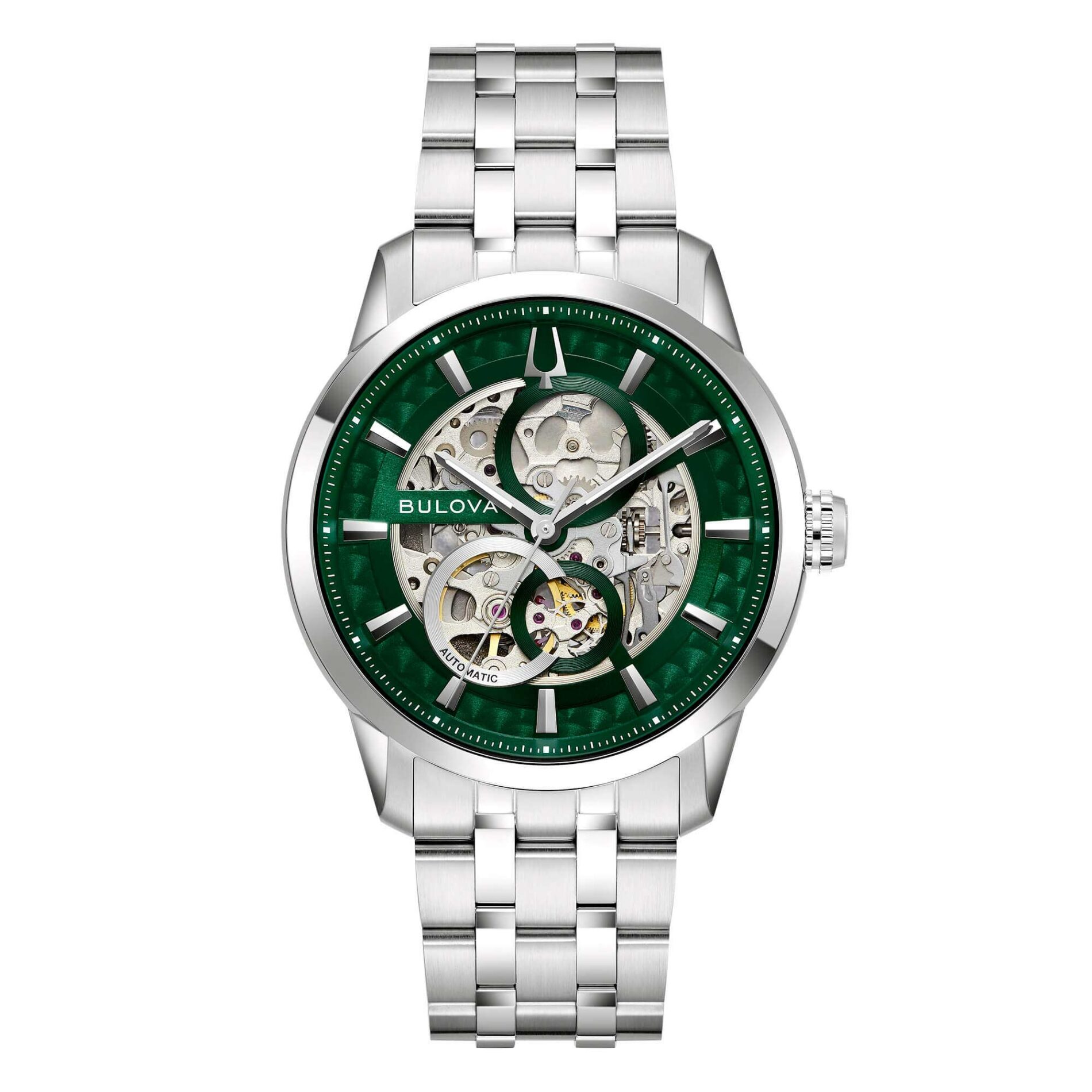 Bulova Sutton Skeleton 40mm 96A329 - Gioielleria Casavola di Noci - orologio automatico da uomo - quadrante scheletrato con dettagli verdi - idee regalo laurea uomo